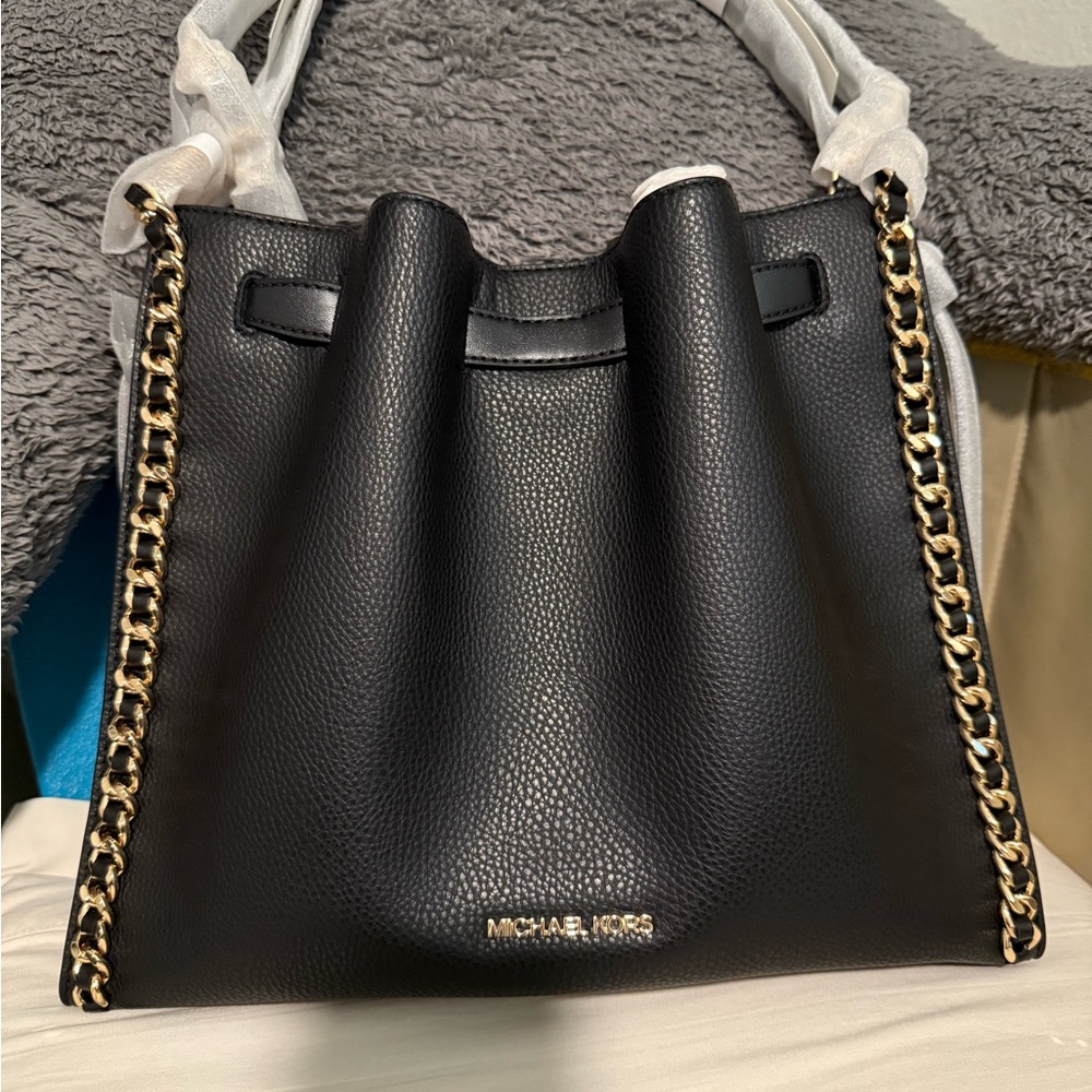 Michael Kors Black Shoulder Bag with Gold Chain